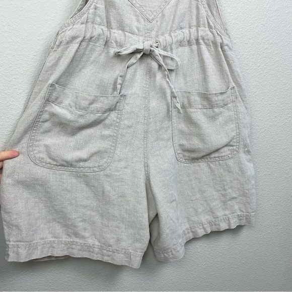 VTG The Territory Ahead Women's Small 100% Linen Tan Cinch Back Overall Shorts - Picture 12 of 16